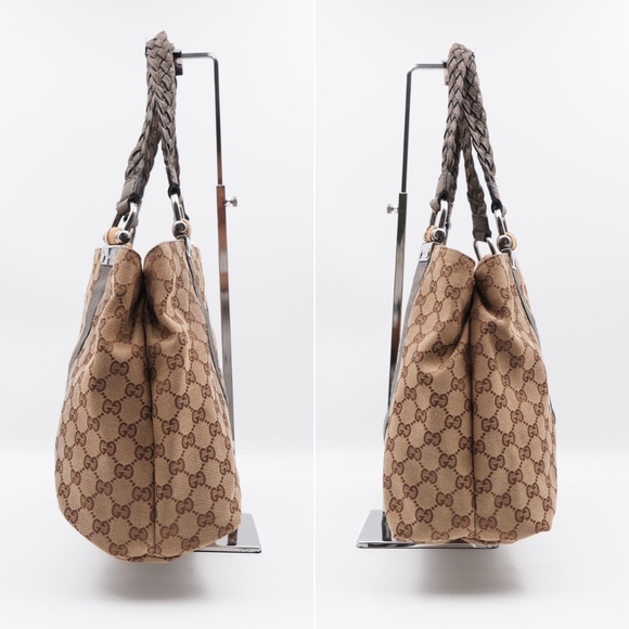 AD34❤️ Gucci GG Canvas Bamboo Libeccio Tote Bag - Picture 5 of 13